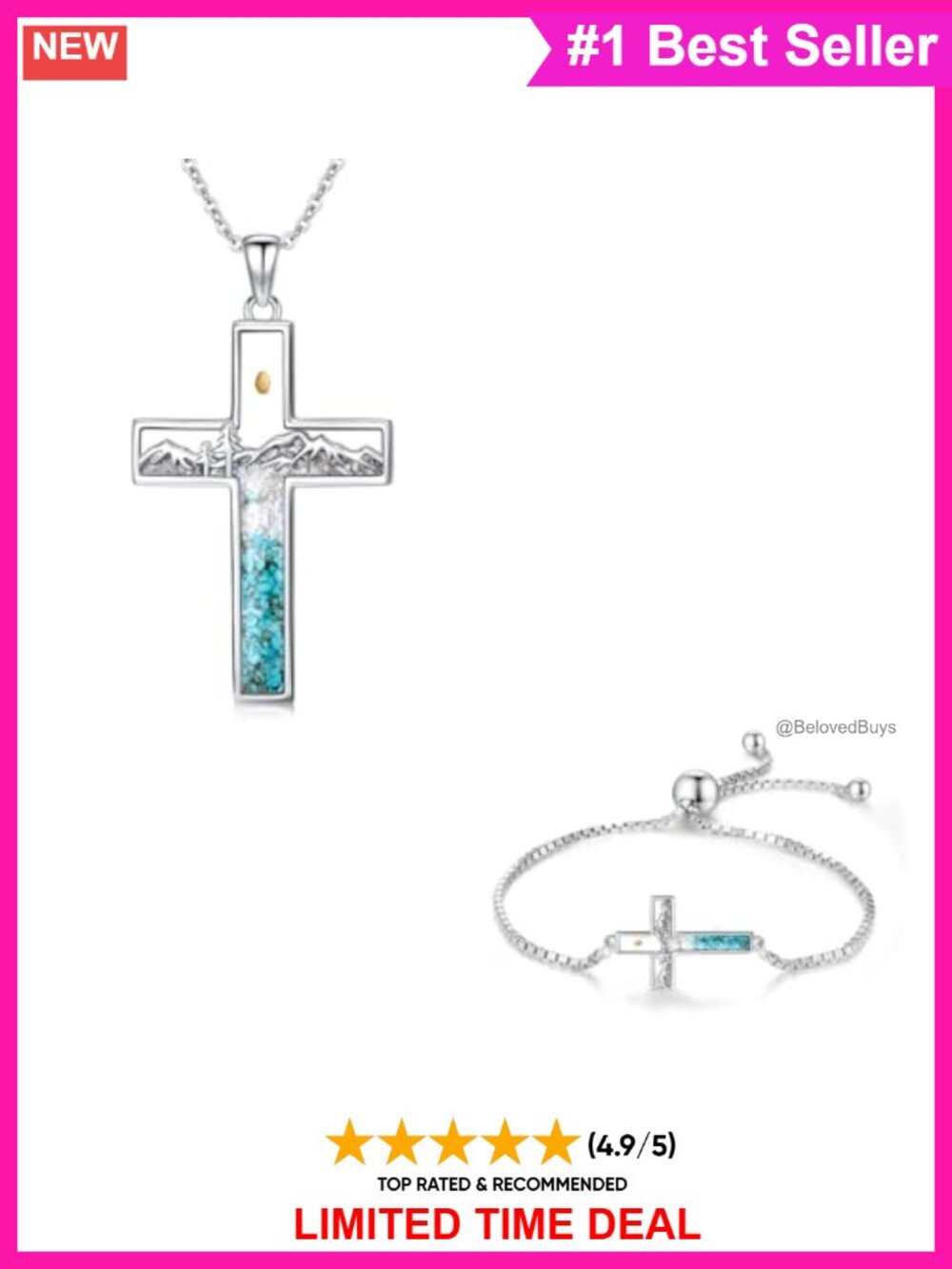 925 Sterling Silver Turquoise Mountain Cross Pendant Necklace Faith Gift
